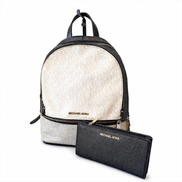 Michael Kors Rhea Medium Color-Block Signature Logo Backpack and Wallet - Picture 1 of 7